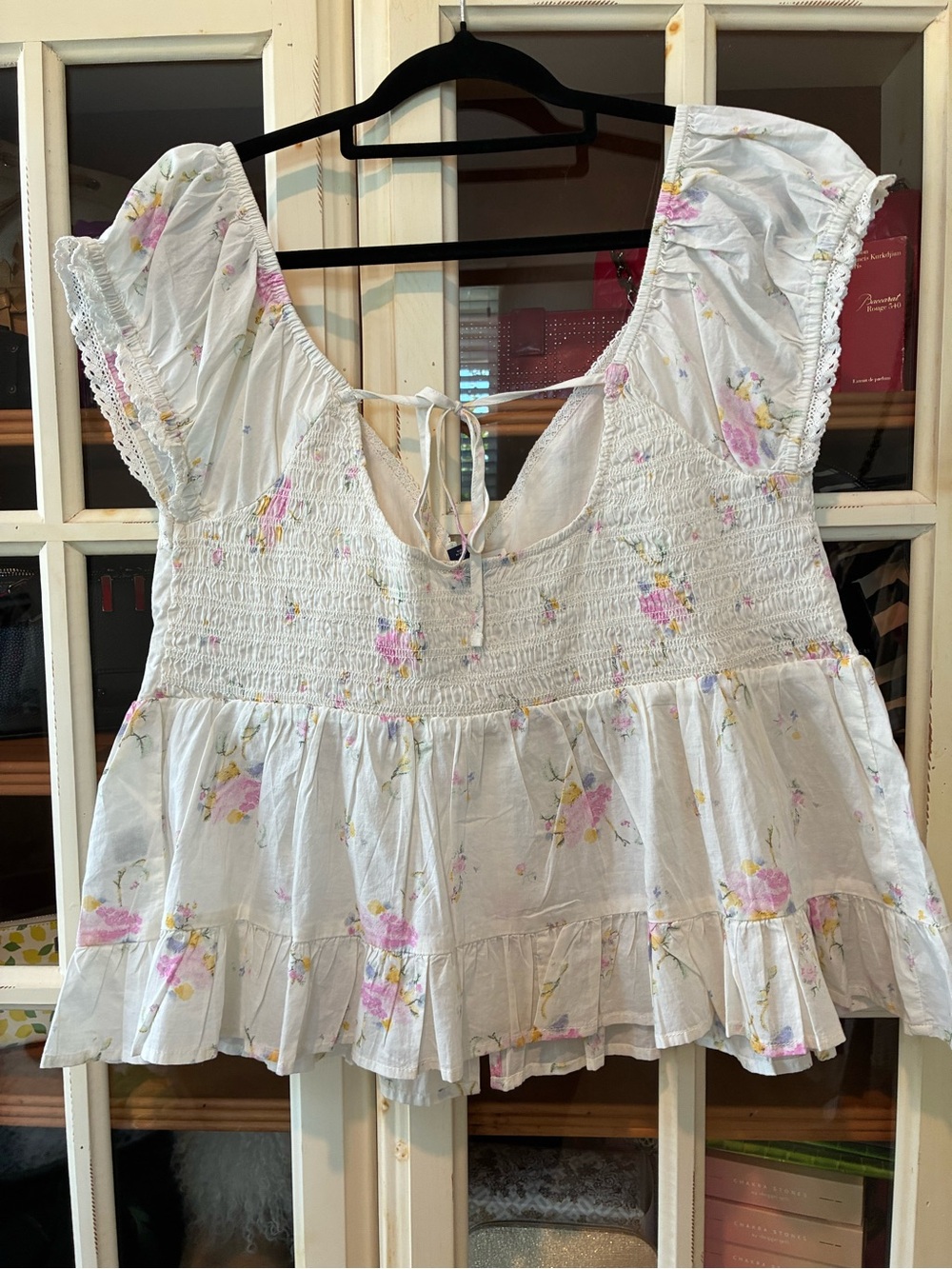 Universal Thread White Floral Peasant Blouse with Pink Accents - Picture 2 of 3